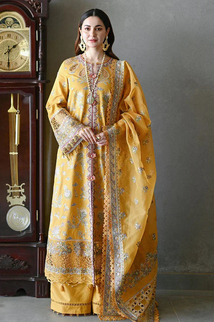 SR-2510 Unstitched Fully Embroided Lawn Suit With Organza Embroidered Dupatta