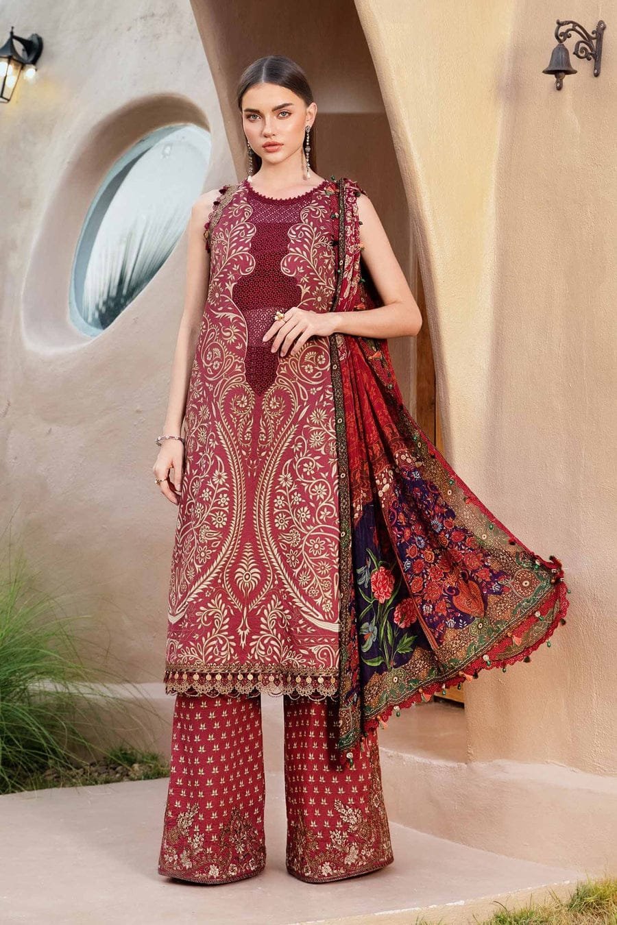 MB-478 Unstitched Digital Printed Lawn Suit 3pc With Voil Lawn Digital Printed Dupatta & Embroidered Patches