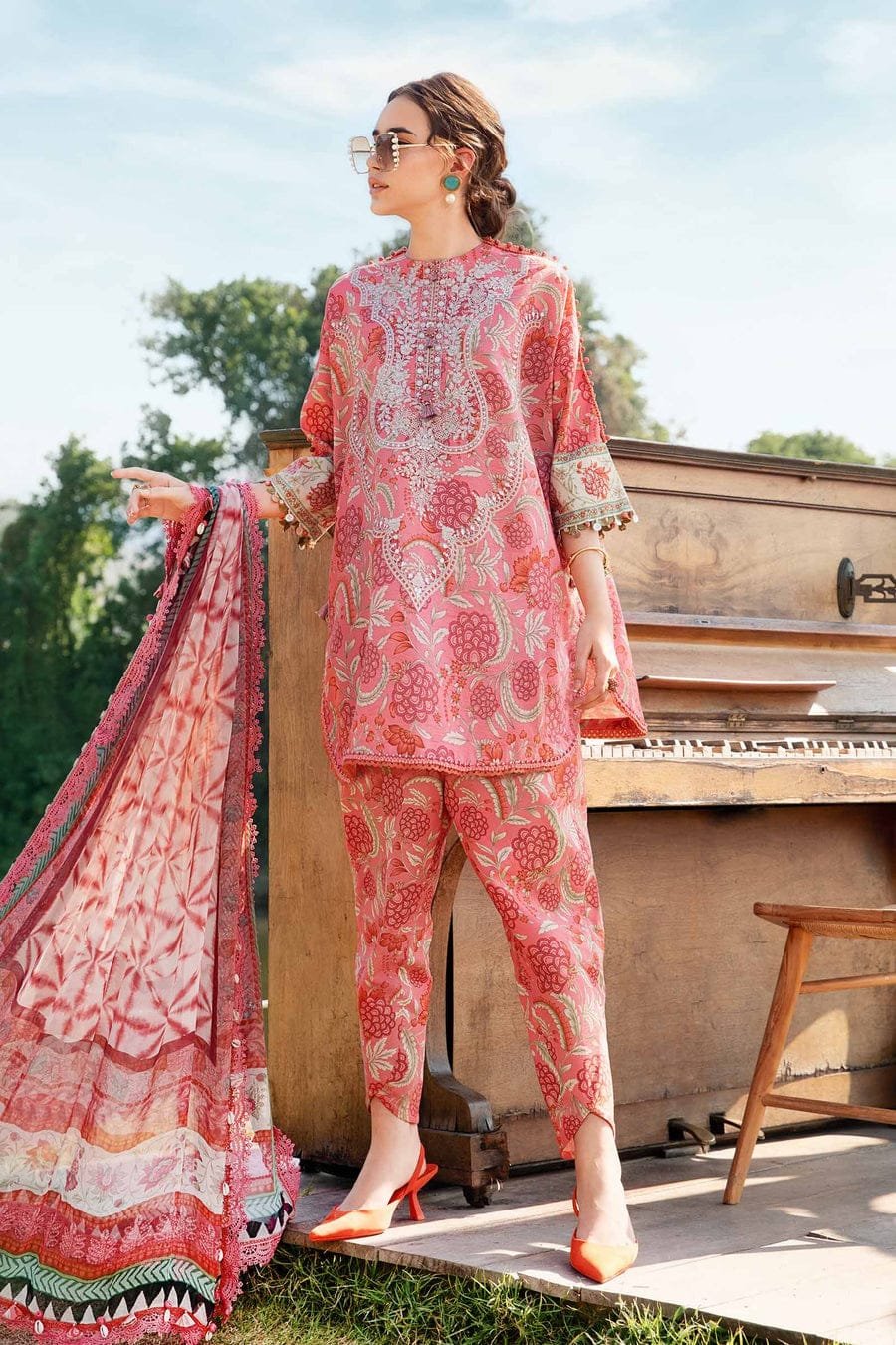 MB-458 Unstitched Digital Printed Lawn Suit 3pc With Lawn Digital Printed Dupatta