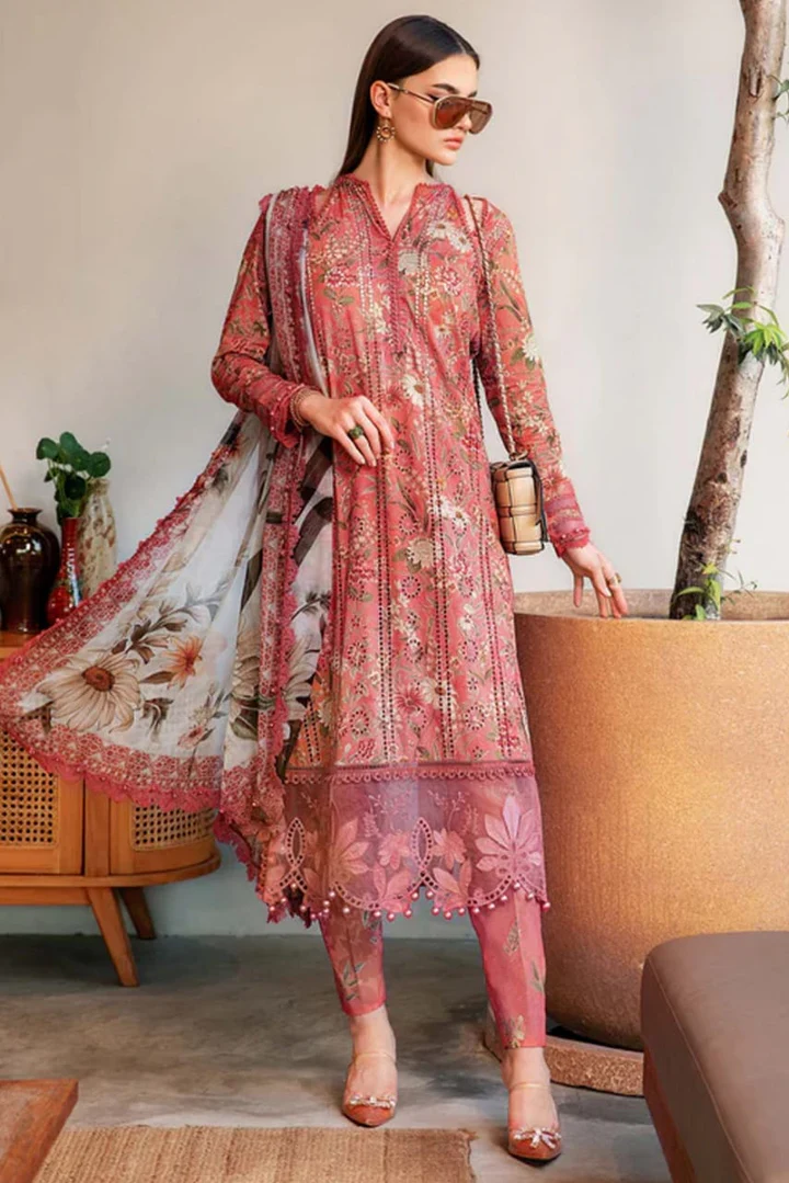 MB-470 Unstitched Digital Printed Lawn Suit 3pc With Lawn Digital Printed Dupatta & Embroidered Patches