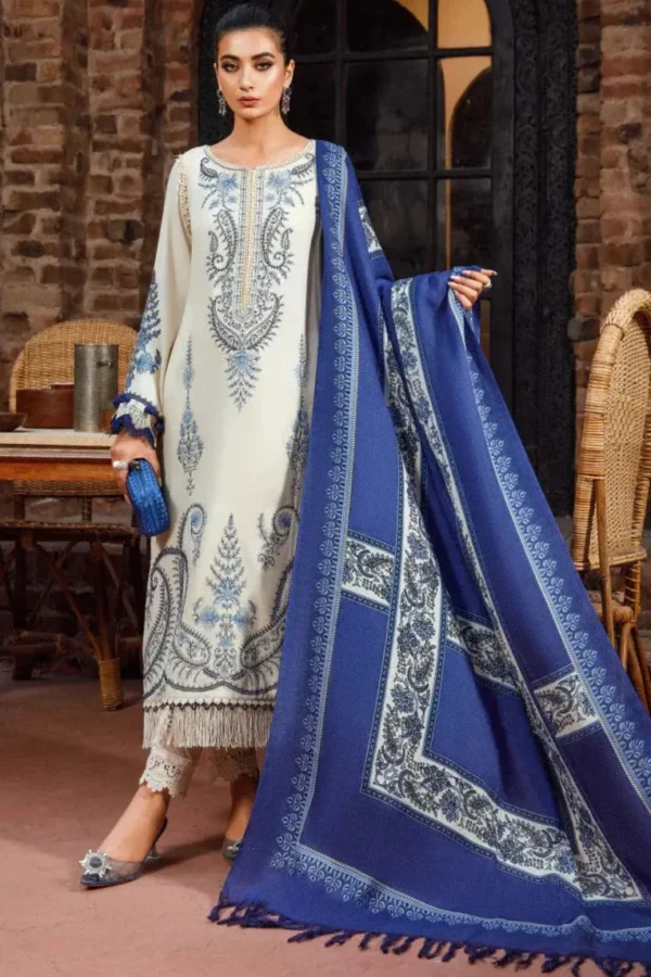 MB-715 Dhanak Embroidered Suit With Digital Printed Wool Shawl