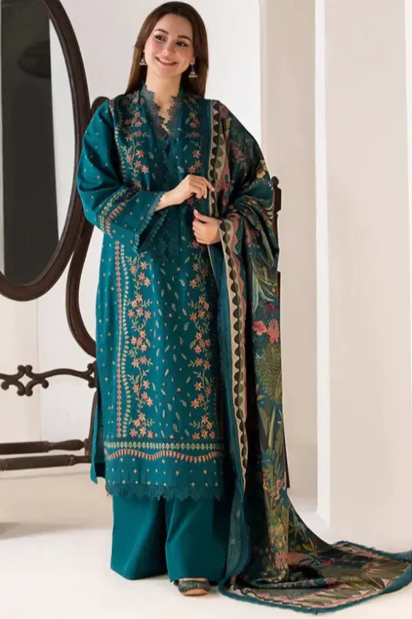 SN-61 Dhanak Embroidered Suit With Digital Printed Wool Shawl