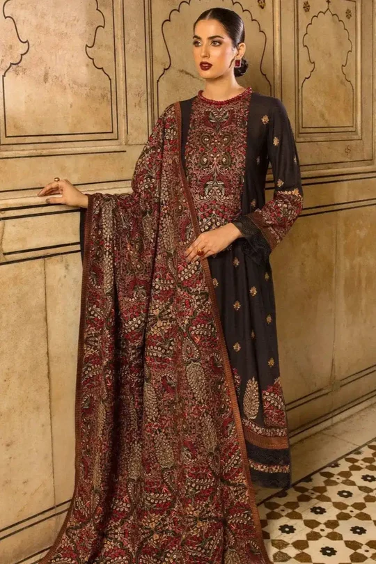 BR_865 Unstitched Heavy Embroidered Dhanak Suit Embroidered Dhanak Shawl