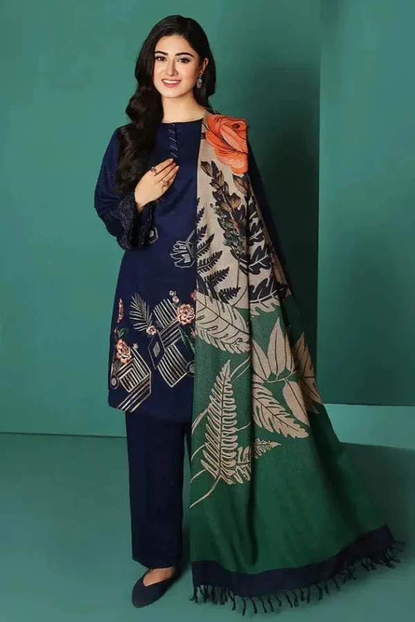 NS-195 Unstitched Fully Embroided Dhanak Suit With Wool Shawl