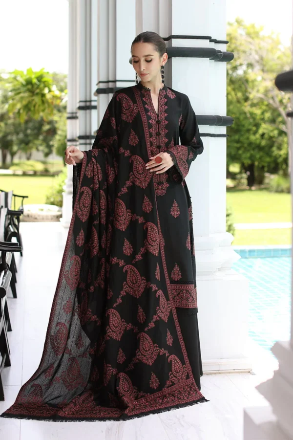 SP-565 Unstitched Dhanak Stuff Full Embroidered Suit With Full Embroidered Shawl