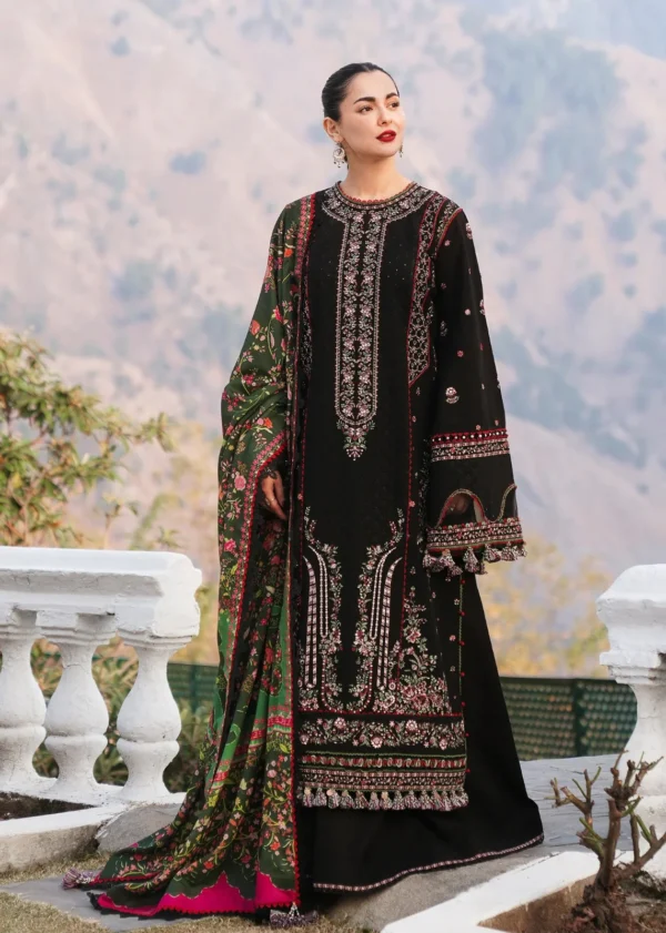 MB-520 Unstitched Dhanak Stuff Full Embroidered Suit With Printed Wool Shawl With Extra Patches