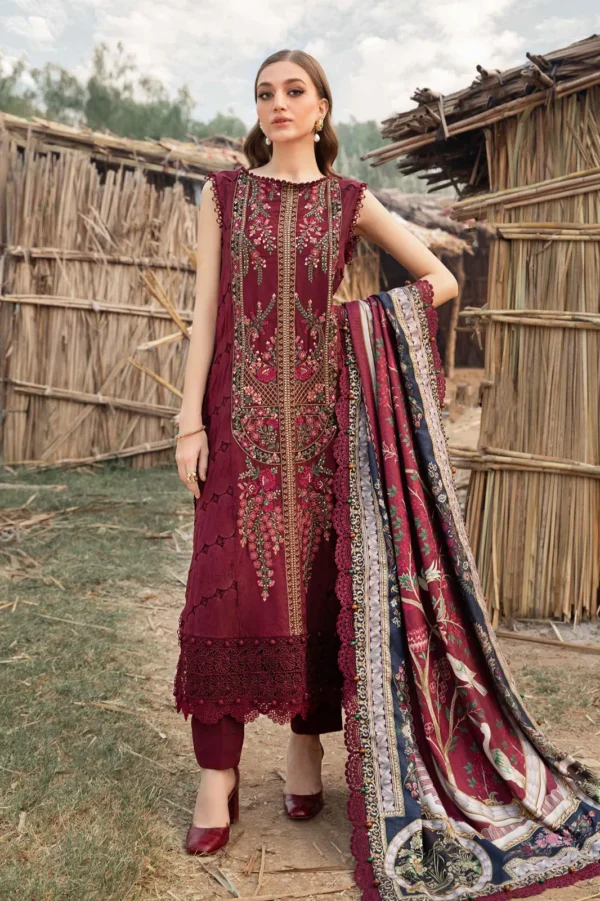 HR-515 Unstitched Dhanak Stuff Full Embroidered Suit With Printed Wool Shawl With Extra Patches