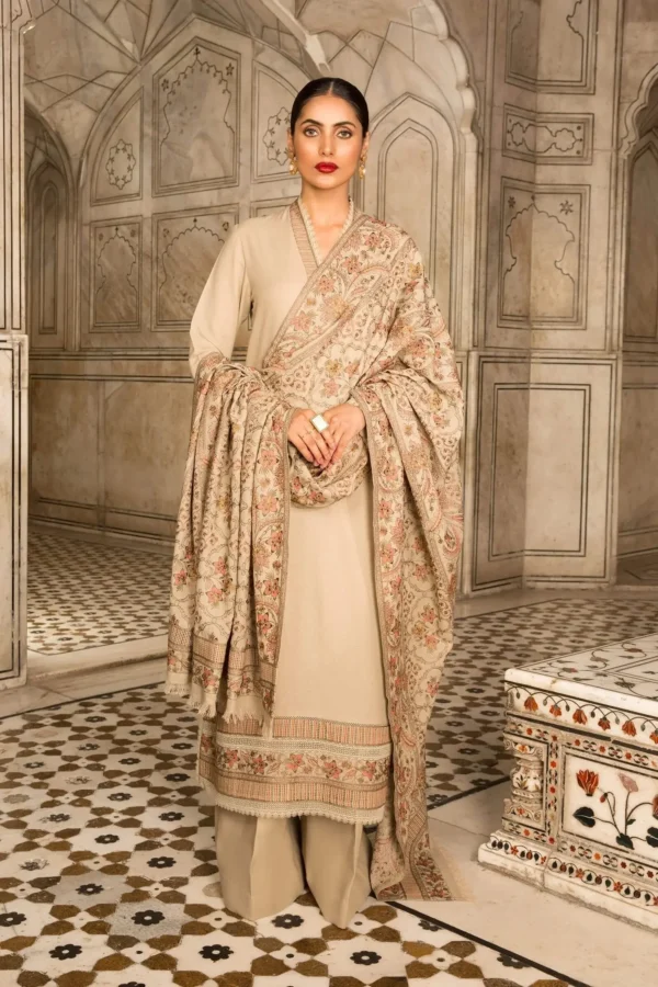 BR-800 Unstitched Heavy Embroidered Dhanak Suit Embroidered Dhanak Shawl