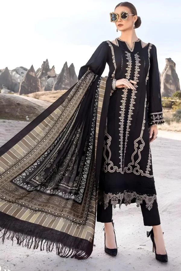 MB-58 Unstitched Embroidered Dhanak Suit With Embroidered Dhanak Shawl