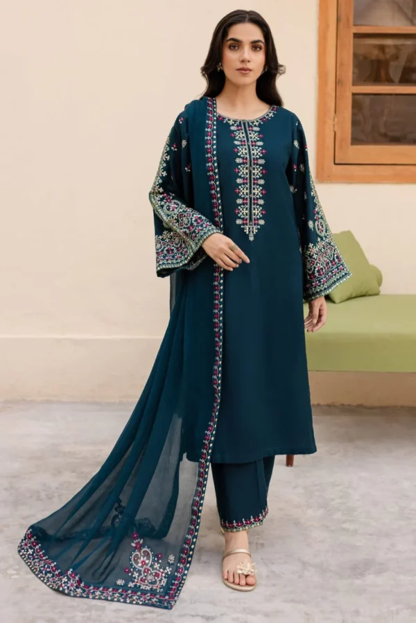 LM-585 Unstitched Embroidered Dhanak Suit 3pc With Embroidered Dhanak Shawl