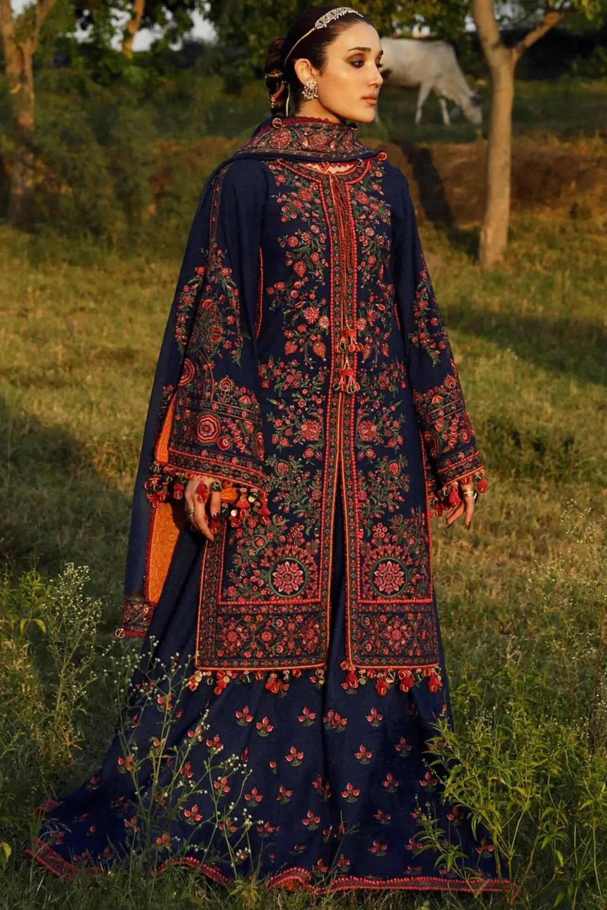 BR-653 Unstitched Heavy Embroidered Dhanak Suit With Embroidered Dhanak Shawl