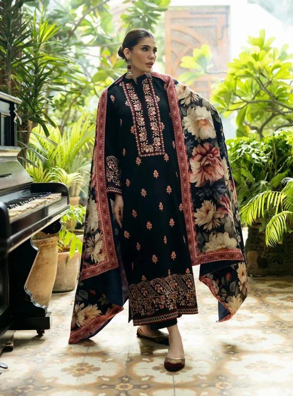 Unstitched Dhanak Stuff Full Embroidered Suit With Digital Printed Wool Shawl