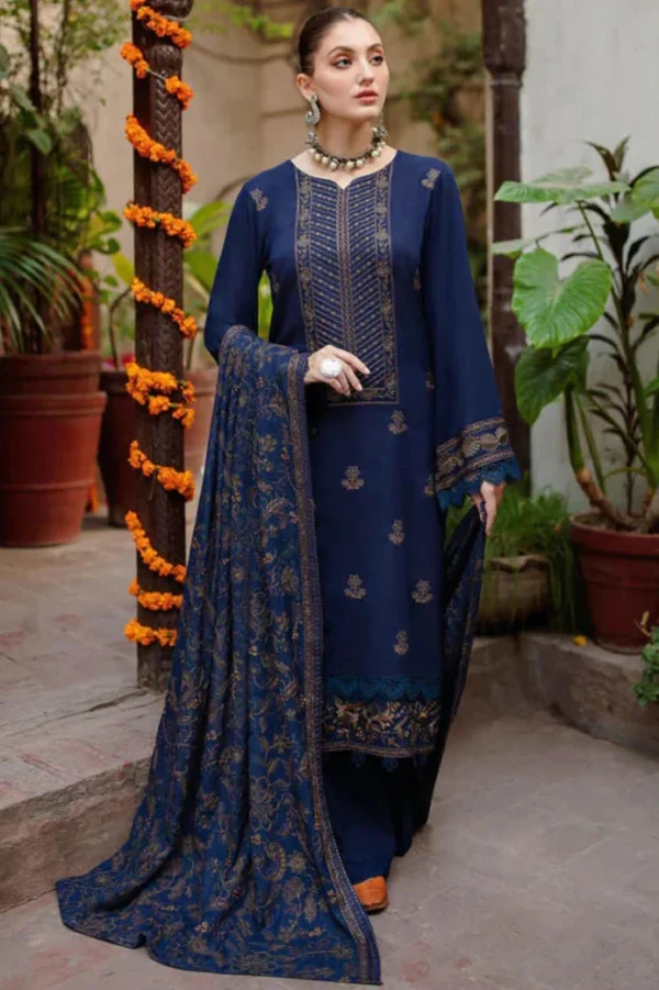 MB605 Unstitched Embroidered Dhanak Wool Suit With Embroidered Dhanak Shawl