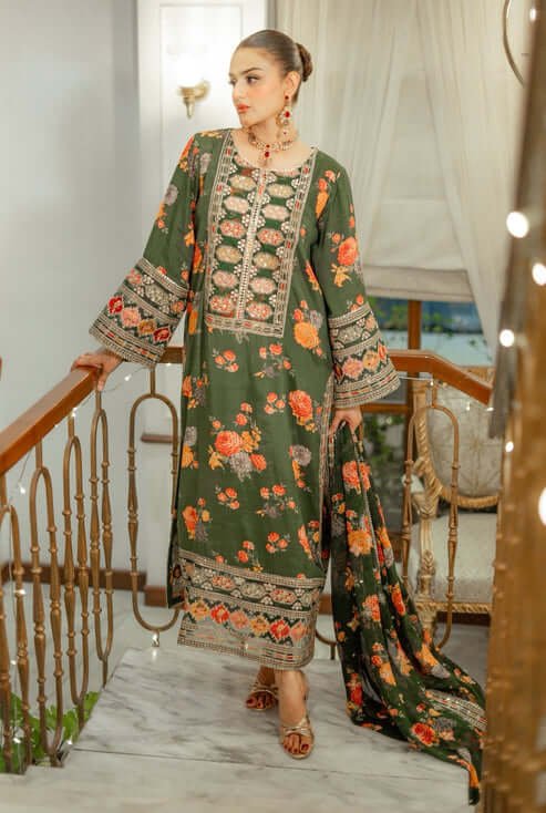Unstitched Silk Stuff Full Embroidered Suit With Four-sided Silk Embroidered Dupatta With Extra Patches