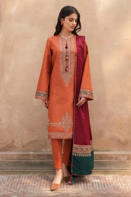 jz-105 Embroidered Dhanak Suit 3pc With Digital Printed Dupatta