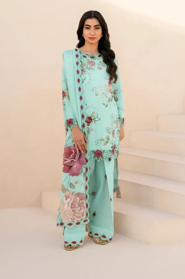 bq-86Unstitched Embroidered Khaddar Suit ( Printed Khaddar Dupatta