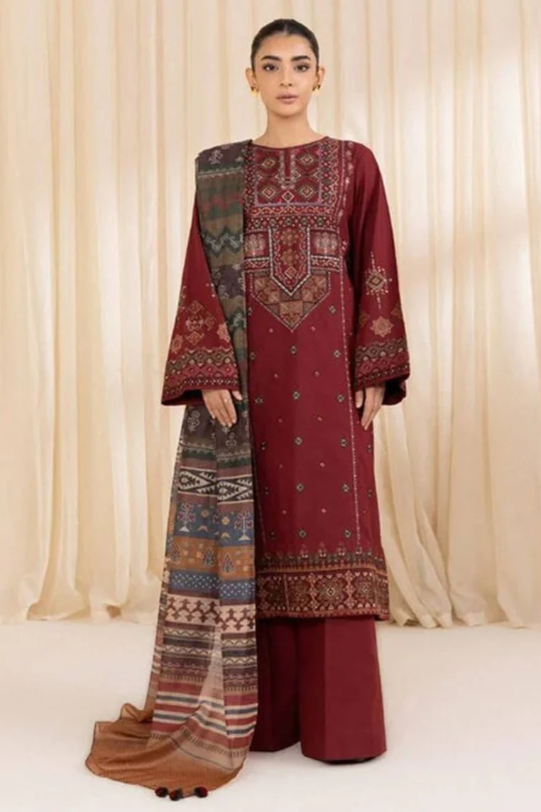 SP-715 Unstitched Embroidered Lawn Suit 3pc With Digital Printed Woolen Shawl