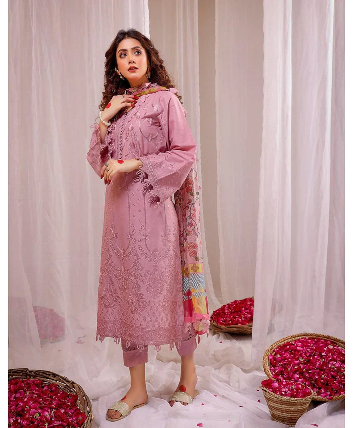D#1 Unstitched Embroidered Lawn Suit With Chiffon Printed Dupatta