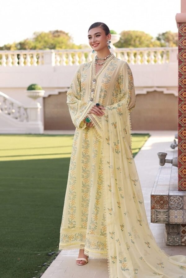 BR-801 Lawn Embroidered 3pc Suit With Embroidered Chiffon Dupatta