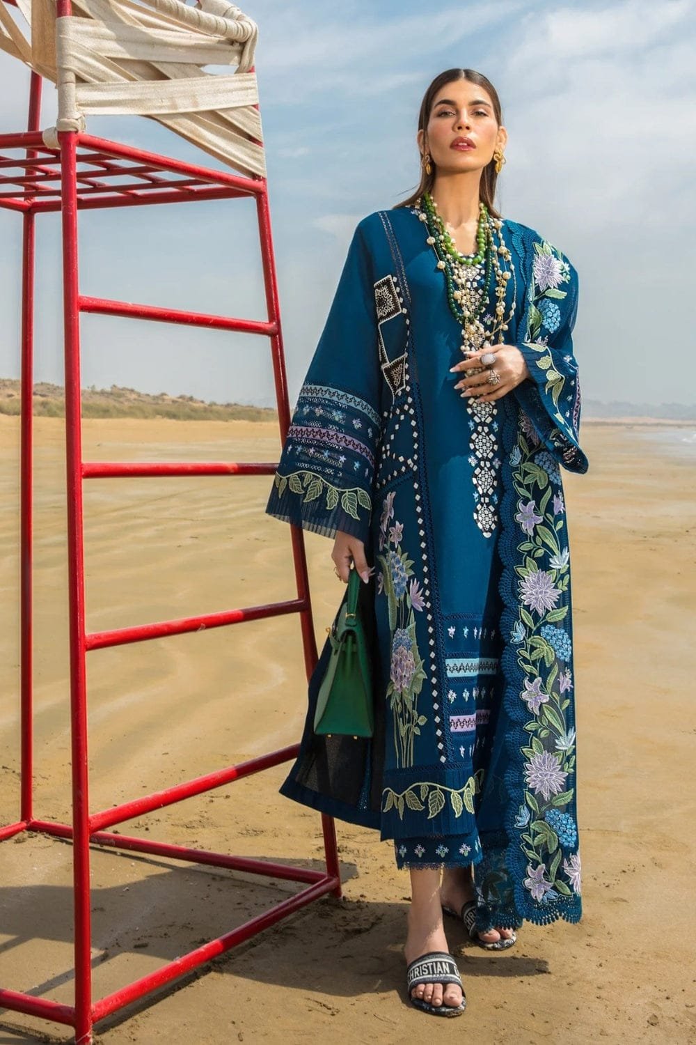 CM-30 Lawn 3Pc Unstitched Heavy Embroidered Lawn Suit With Embroidered Organza Dupatta