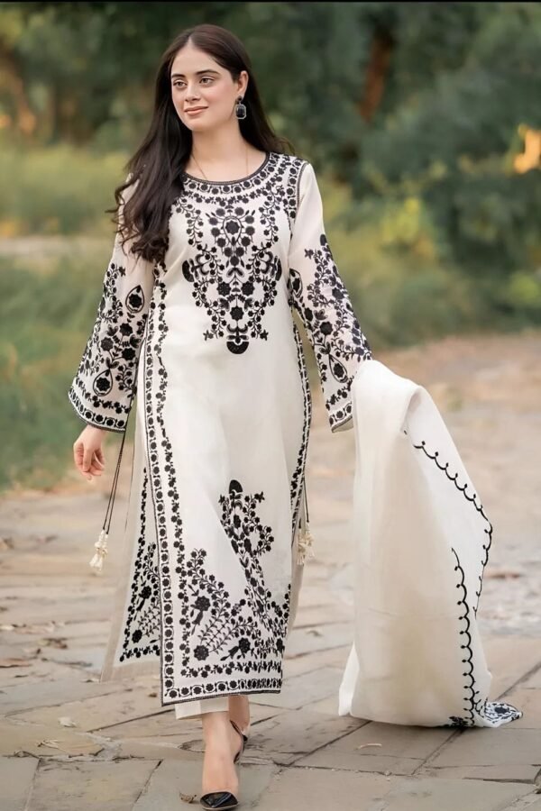 Lawn Embroidered 3pc Suit With Bamber Chiffon Embroidered Dupatta