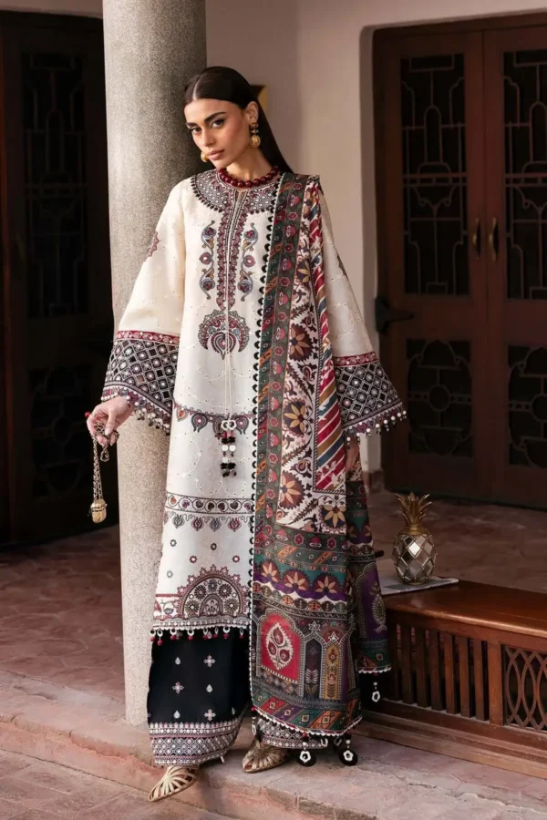 ZB-1145 3 Piece Unstitched Heavy Embroidered Lawn Suit ( Fine Printed Poly Lawn Dupatta )