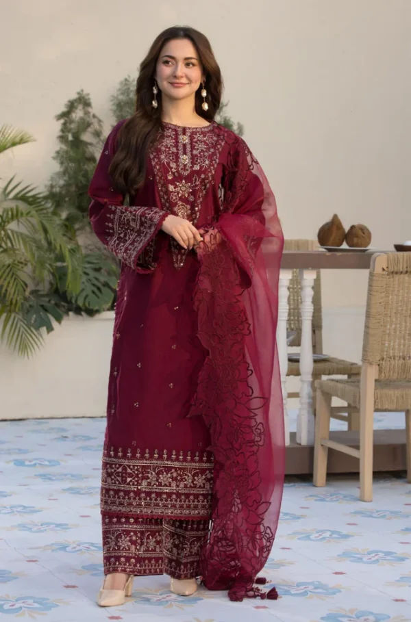 QL-2685 3 Piece -Unstitched Fully Embroidered Lawn Fabric Embroidered Organza Dupatta