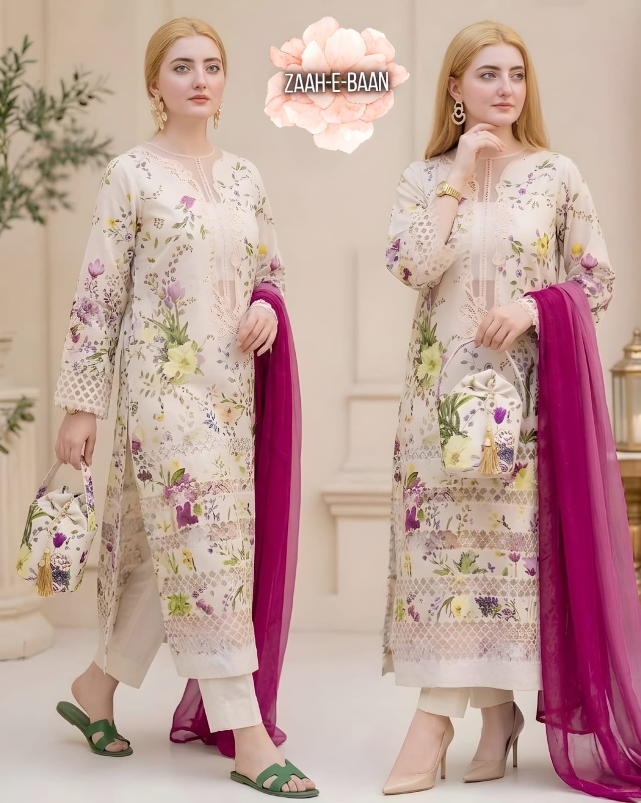 CS-202 Unstitched Printed Lawn Shirt With Net Embroidered Dupatta