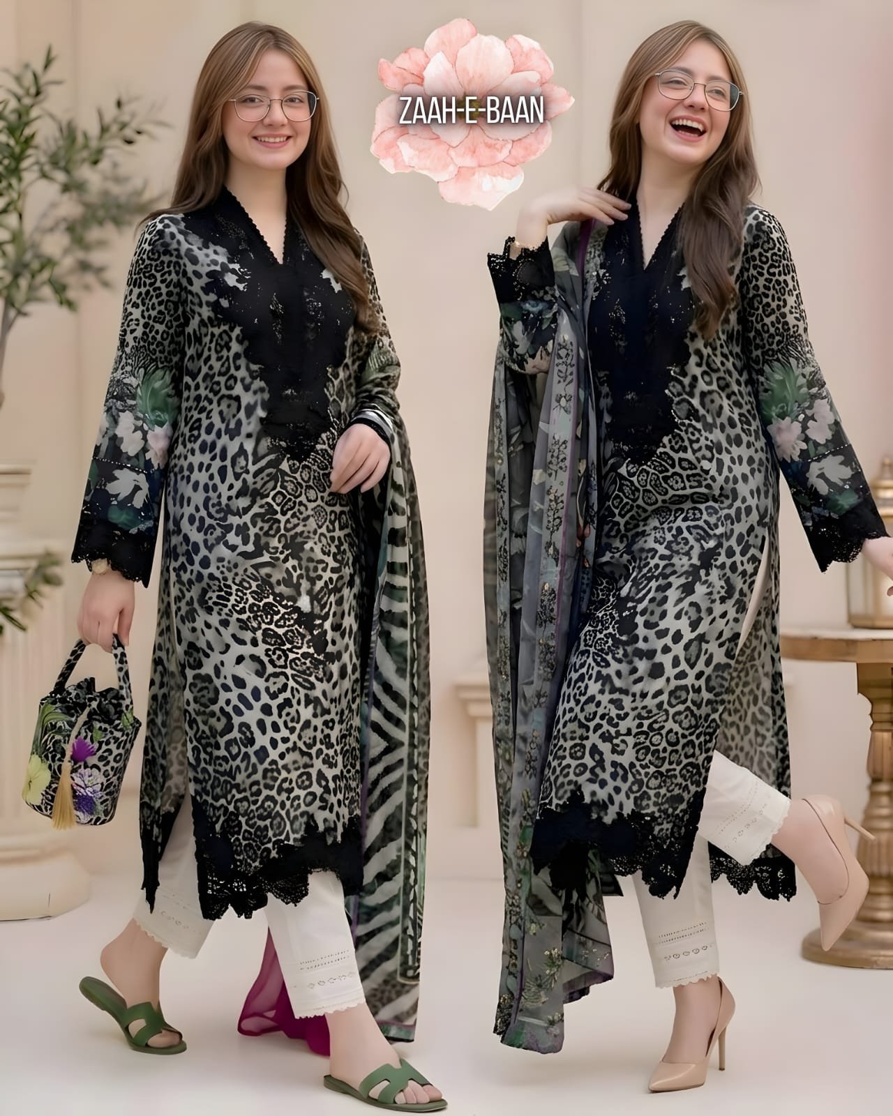 ZB=201 3 Piece – Unstitched Printed Lawn Shirt With Printed Lawn Dupatta